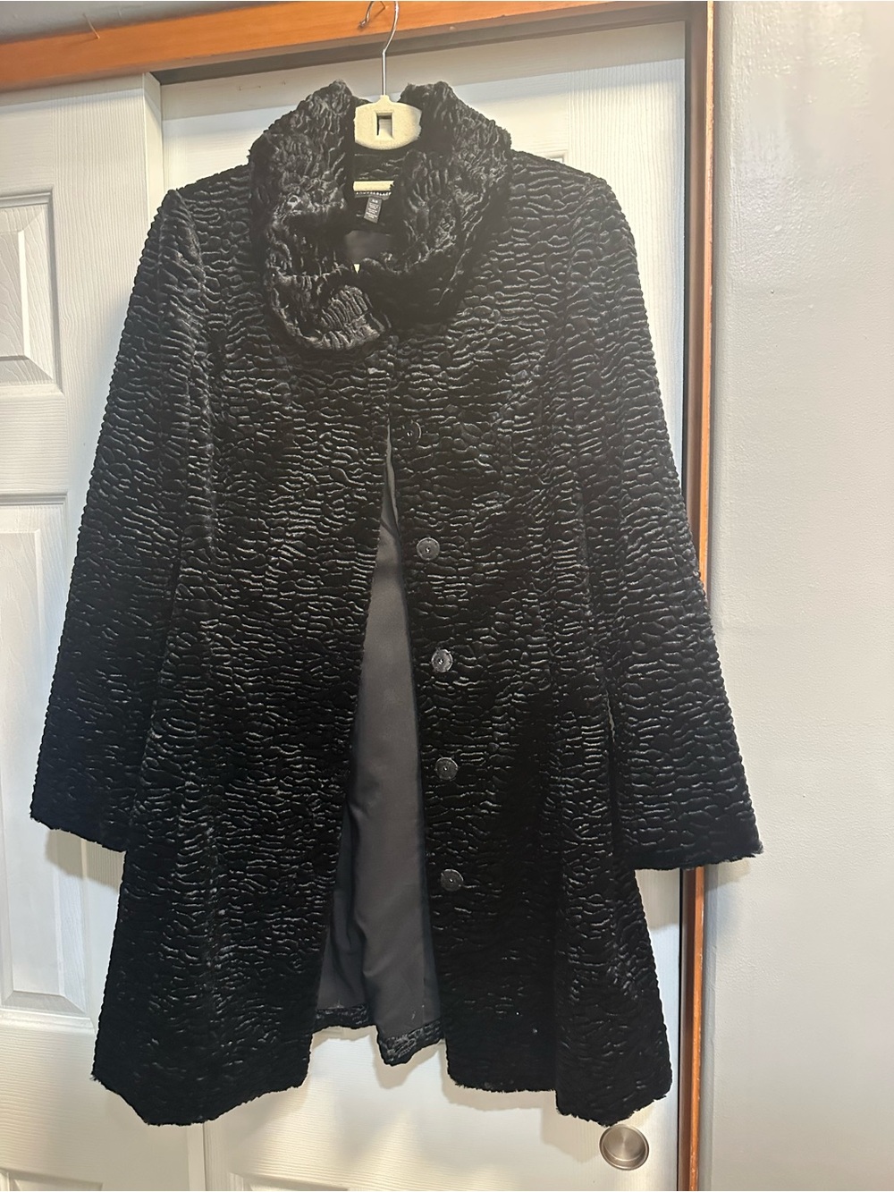 White House Black Market Black Textured A-Line Trench Coat